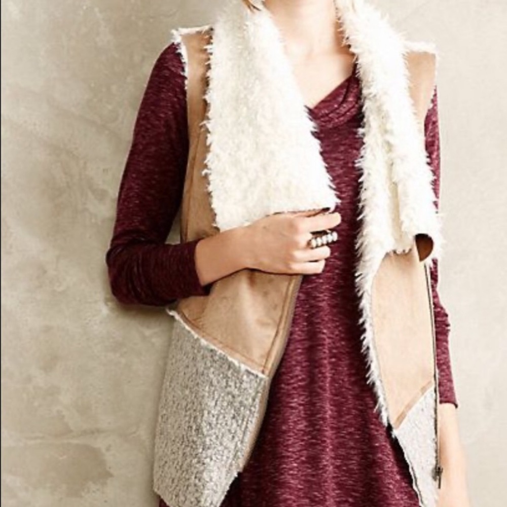 Anthropology Sherpa Moto Vest Size Small
